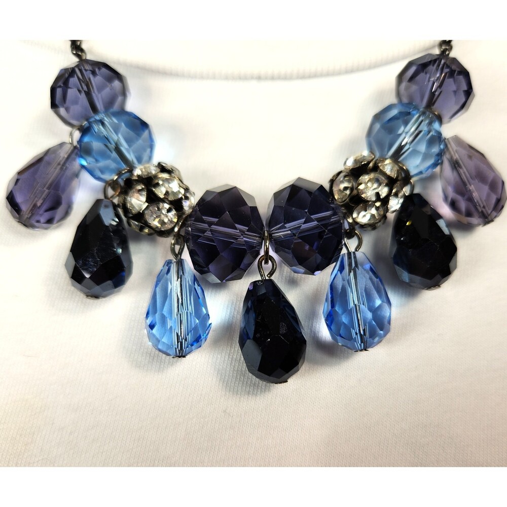 Crystal Necklace Faceted Beads Blue & Purple Gunmetal 18 in. Liz Claiborne